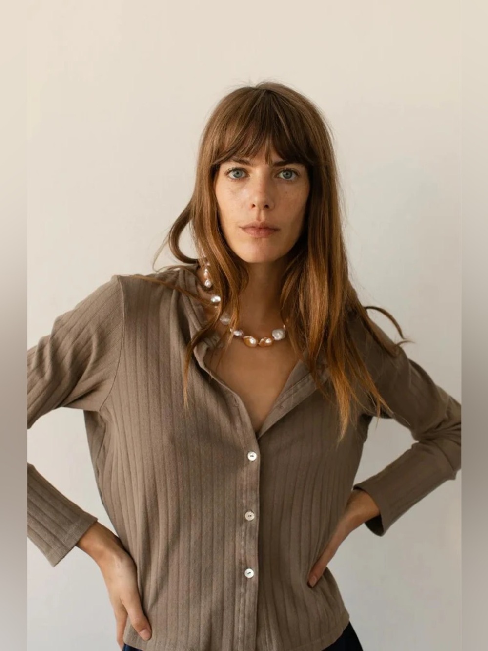 DONNI. Pointelle Cardigan Mushroom